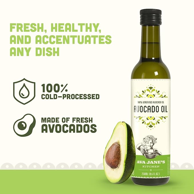 AVA JANE'S KITCHEN - Extra Virgin Avocado Oil - 100% Cold Pressed, Natural, & Unrefined - 480째F