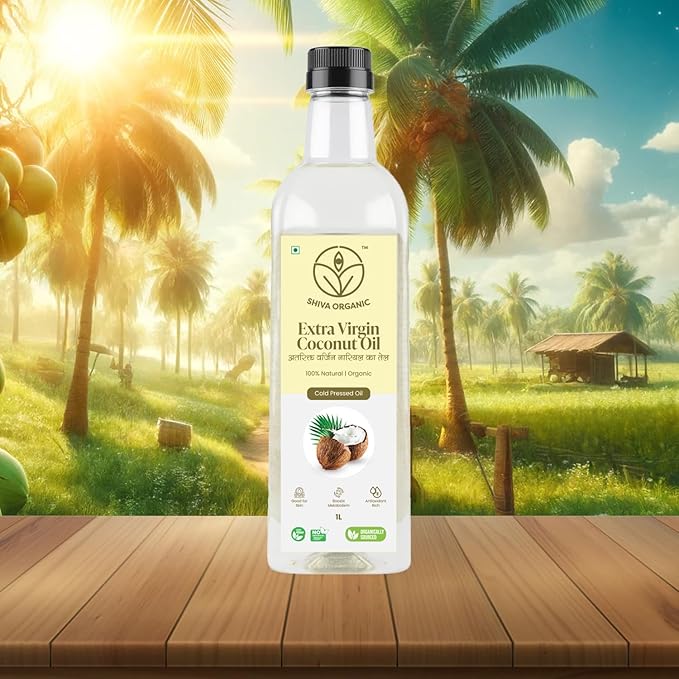 Shiva Organic Extra Virgin Coconut Oil - 100% Natural, USDA Certified Organic - 1L (33.8 fl oz))