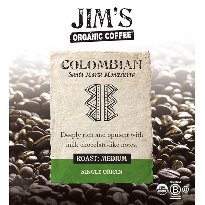 Jim?™s Organic Coffee ??Colombian ??Single Origin, Medium Roast - Whole Bean, 5 lb Bag