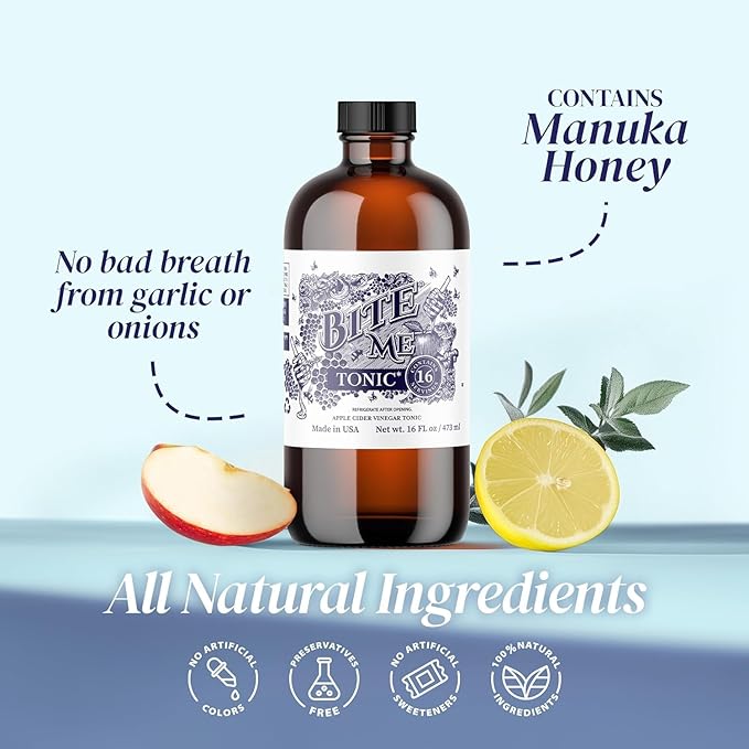 Bite Me Apple Cider Vinegar Tonic with Manuka Honey, Hydromeric, Ginger, Lime, Lemon Juice, Cayenne