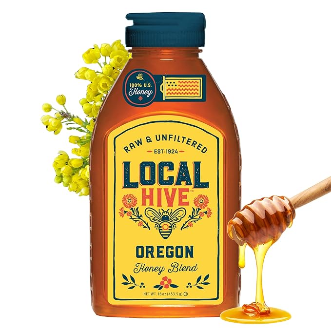 Local Hive Oregon Raw Unfiltered Honey – 16oz, 100% Pure US Honey, Sourced from American Bees and
