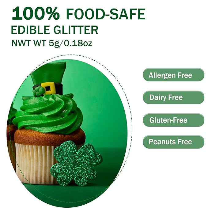 Green Edible Glitter Glimmer Powder for Cakes Drinks - Colaele 5 grams Food Grade Luster Dust