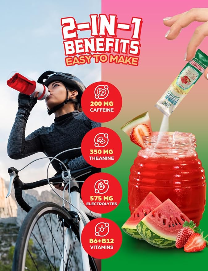 Hydration + Energy Sugar-Free Powder Packets |Electrolyte Agua Fresca Drink Mix, Caffeine &