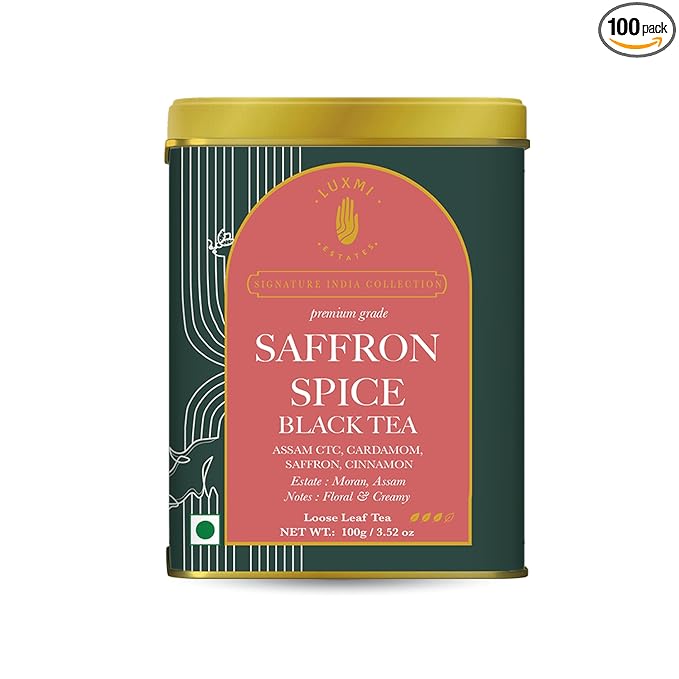 Luxmi Estates Saffron Chai | 100 gm | Signature India collection | Assam CTC Tea | Black tea