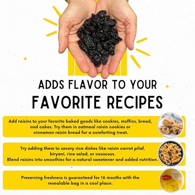 Sunbest Natural Jumbo Black Raisins ??3 lb Bulk Bag (48 oz) ??Plump, Juicy & Seedless Dried Raisins