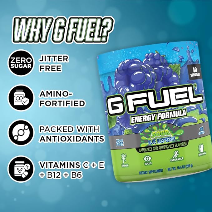 G Fuel Chug Rug Energy Drink Powder, Pre Workout Caffeine Mix for Gaming, Sugar Free Focus Amino