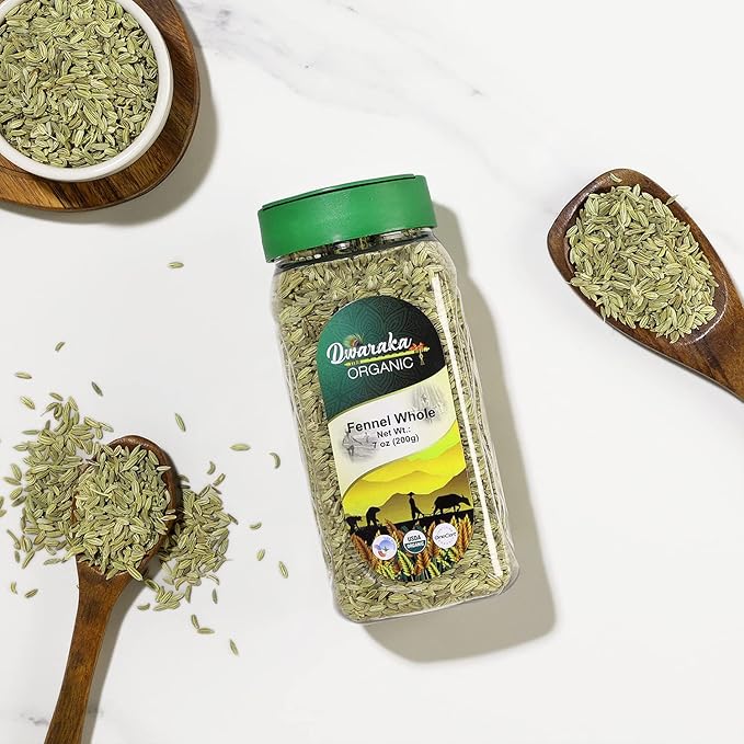 Dwaraka Organic - Fennel Seeds, 7oz, Healthy, Organic, Non GMO, All Natural