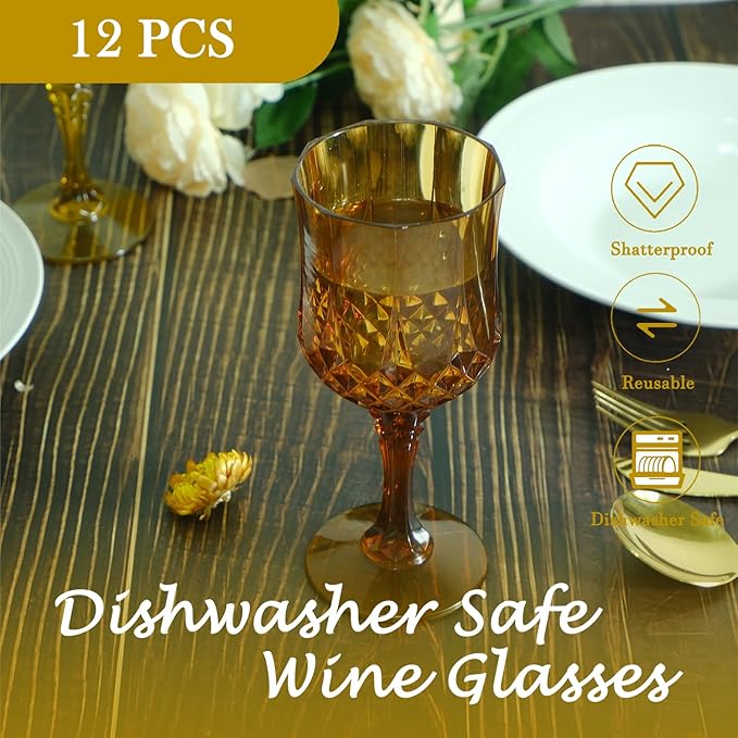 Plastic Wine Glasses，Plastic Goblets Vintage Style Cordial Drinking Glasses for Wedding Reception