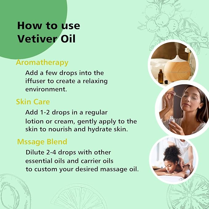 Vetiver Essential Oil 1 Oz - 100% Pure & Natural Vetiver Oil for Diffuser, Aromatherapy, Skin