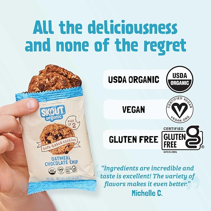 Skout Organic Oatmeal Chocolate Soft Baked Cookies (3 Pack) | Soft Baked Cookies | Plant-Based |