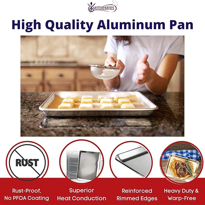 KITCHENATICS Premium Quality Half Sheet Size Baking Pans, Nonstick Cookie Sheets for Baking, Oven