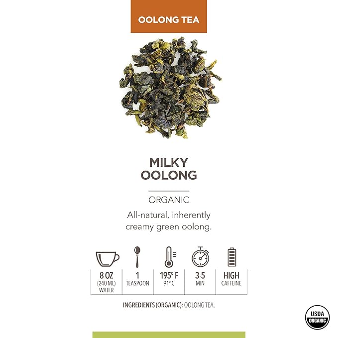 Teabloom Organic Oolong Tea, Milky Oolong Loose Leaf Tea, Rolled Leaves Famous for its Milky Taste