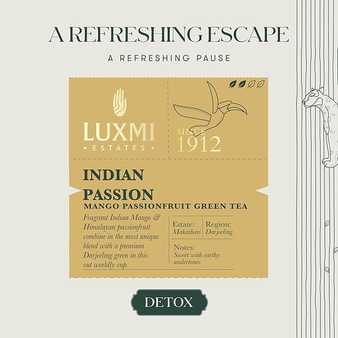 Luxmi Estates - Indian Passion - Organic Mango Passion Fruit Green Tea - Loose Leaf - 50g (25 Cups)