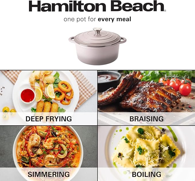 Hamilton Beach 5.5-Quart Enameled Cast Iron Dutch Oven with Lid | Heavy-Duty Pot for Braising