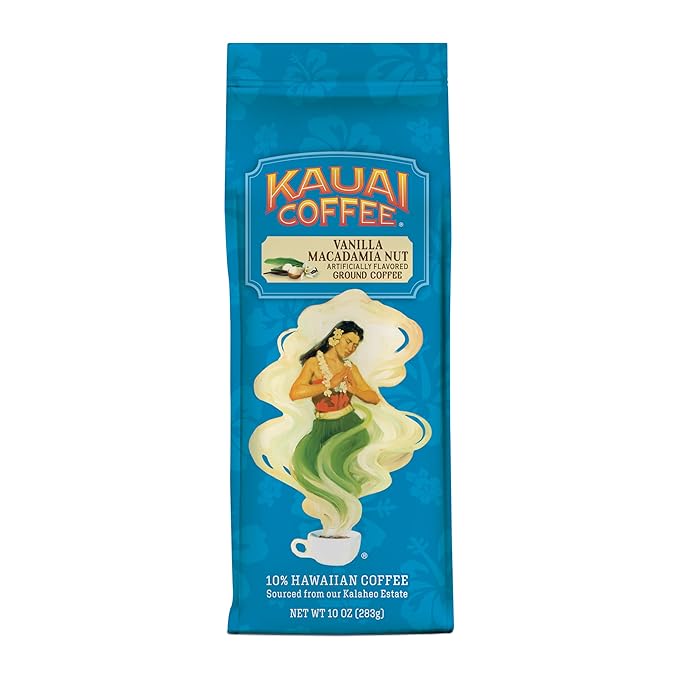 Kauai Hawaiian Ground Coffee, Vanilla Macadamia Nut Flavor - Gourmet Arabica Coffee From Hawaii's
