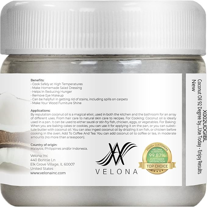 velona Coconut Oil 92 Degree 2 fl oz | 100% Pure and Natural Carrier Oil | in jar | Refined, Cold