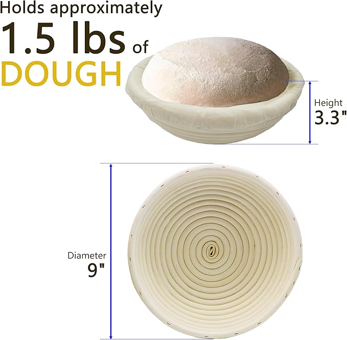 9-inch Round Rattan Banneton Bread Proofing Basket Set of 2 D'ita Handmade Sourdough Proofing Bowls