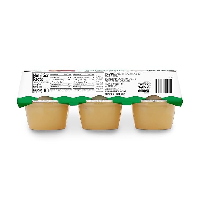 Amazon Grocery, Unsweetened Apple Sauce, 4 Oz, Pack of 6 (Previously Happy Belly, Packaging May