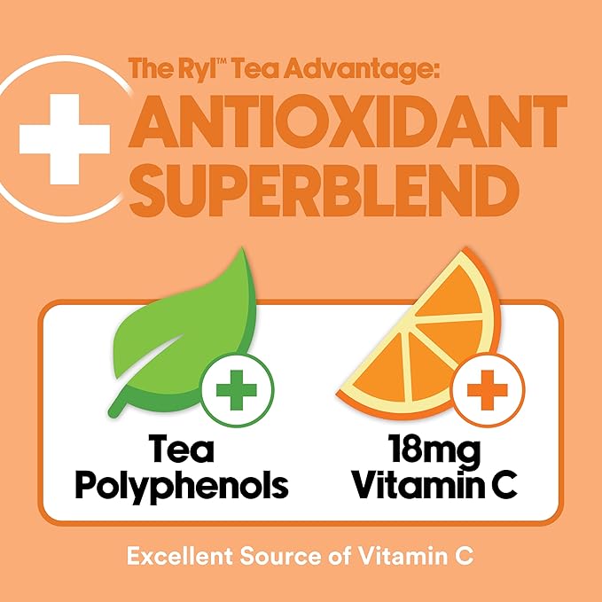 Ryl Iced Tea, Peach, Antioxidant Superblend, Zero Sugar, Low Carb, Zero Calorie Iced Tea, 16.0 Fl