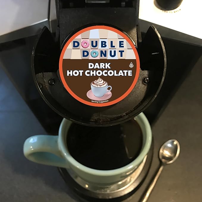 Double Donut Dark Hot Chocolate Pods for Keurig K Cups Brewers, Single Serve Dark Hot Cocoa Pods