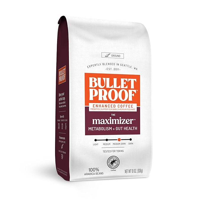 Bulletproof The Maximizer Ground Coffee, 10 Ounces, Clean Coffee with Prebiotics, Metabolism and