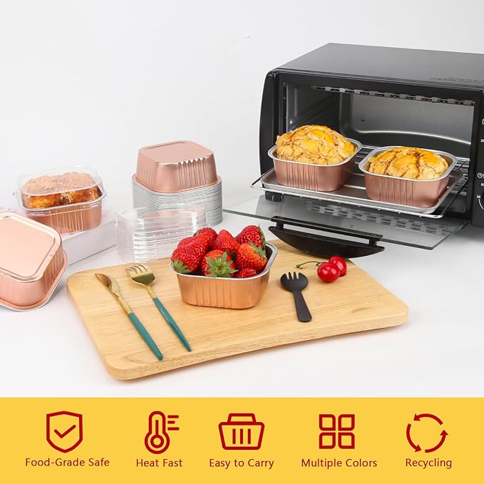 LNYZQUS 10oz/80pack Mini Cake Tins with Lids, 4?�x4??Mini Foil Pans Disposable Brownie Baking Cups