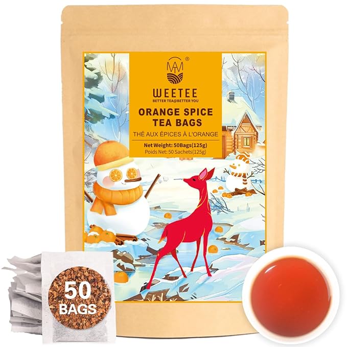 WT WEETEE Orange Spice Herbal Tea Bags, 2.5g x 50 Counts, Sweet Spices Tea Includes Cinnamon