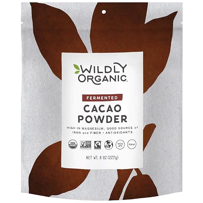 Wildly Organic Fermented Cacao Powder 8 Oz Bag - Organic, Non-Alkalized, Minimally Processed, Raw