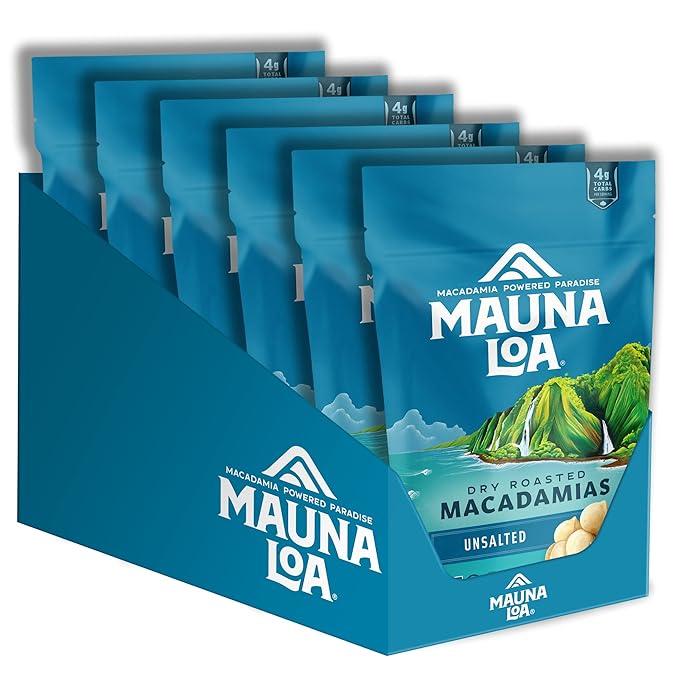 Mauna Loa Premium Hawaiian Roasted Macadamia Nuts, Unsalted Flavor 4 Oz (Pack of 6)