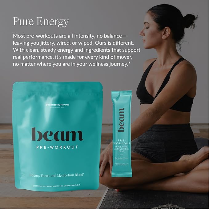 Beam Pre Workout Powder for Energy, Focus & Endurance ??Natural Caffeine from PurCaf, Cognizin