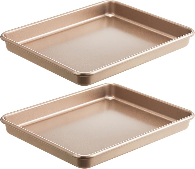 HONGBAKE 2 Pack 11 x 9 Inch Toaster Oven Pans and Trays, Small Baking Sheet Set for Cooking