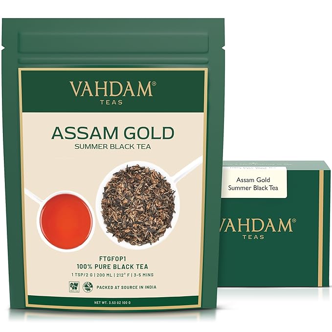 VAHDAM, Second Flush ASSAM GOLD (50 Cups) | 100% PURE UNBLENDED Black Tea Loose Leaf | Black Tea