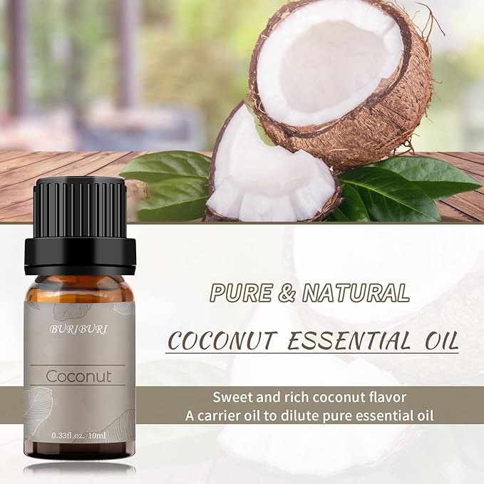 BURIBURI Coconut Essential Oil, Premium Grade Scented Oil 10ml Coconut Fragrance Oil Carrier Oil
