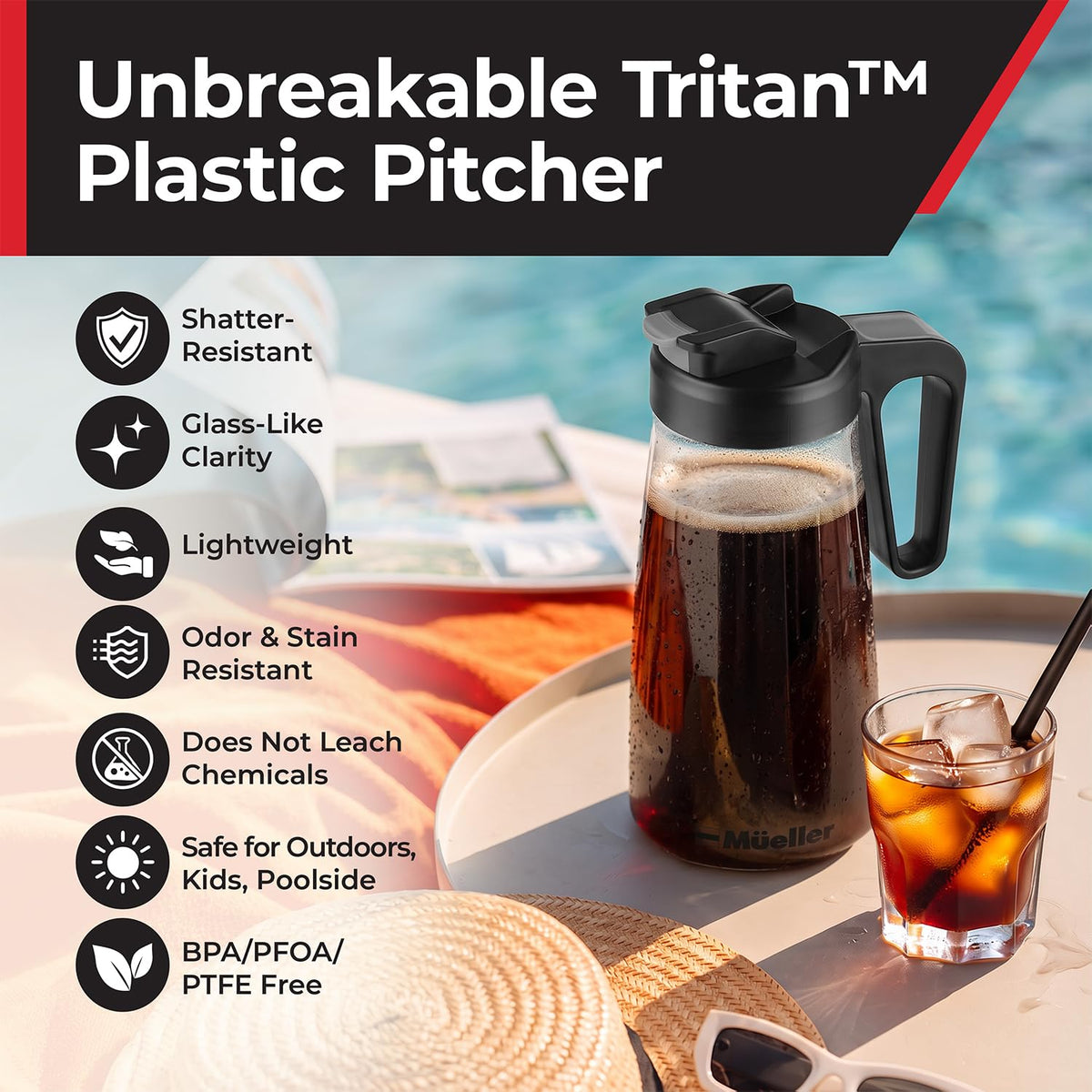 MUELLER HOME Cold Brew Coffee Maker, 64 oz Tritan Fortified Pitcher