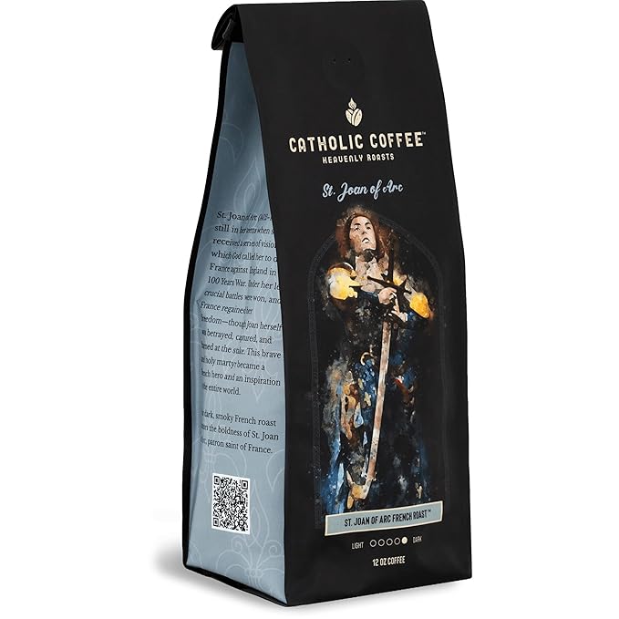 Catholic Coffee St. Joan of Arc | French Blend Dark Roast Ground Coffee ??Dark Chocolate & Fig