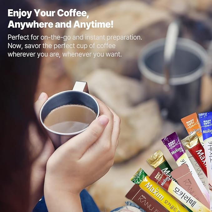 Korean Instant Coffee Mix Variety 20 Sticks (4 Types) Maxim Instant Single Serve Mocha White