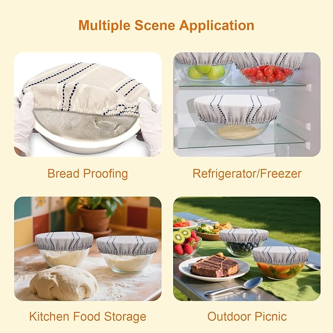 Reusable Bowl Covers for Bread Proofing, 9/10/13 Inches Bread Proofing Cover, 3 Pcs Linen Cotton
