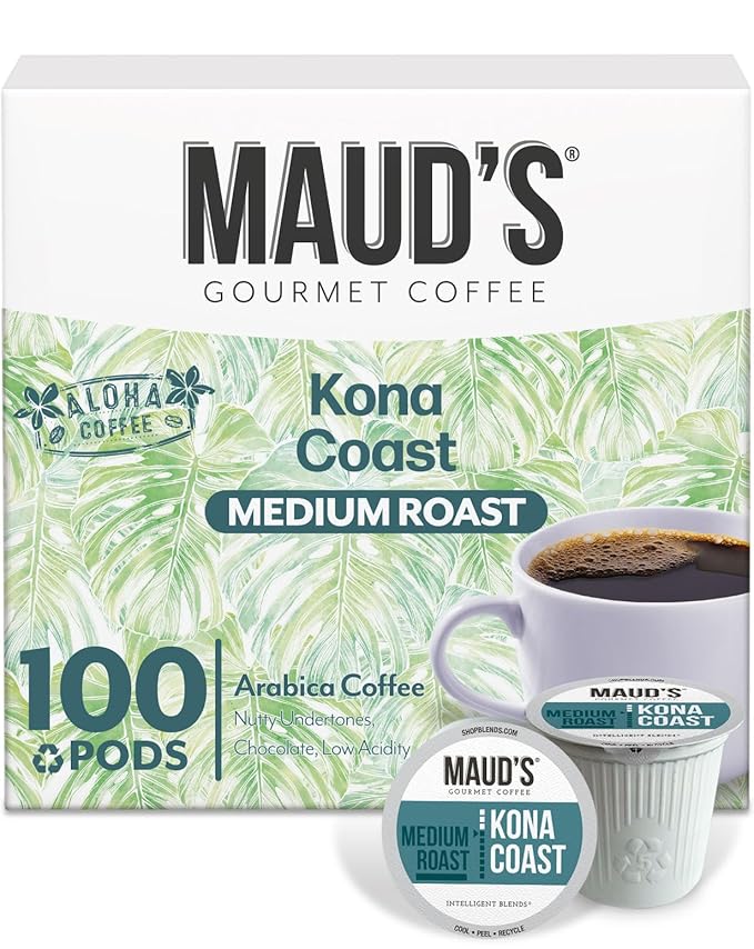 Maud's Kona Coffee Pods, 100 ct, Medium Roast Coffee in Recyclable Single Serve Pods – 100% Arabica