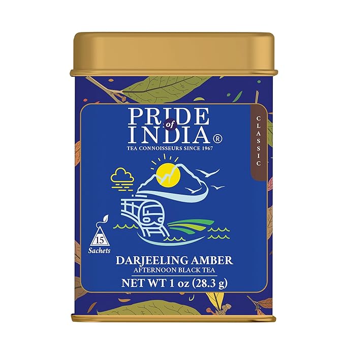 Pride of India | Darjeeling Amber: Afternoon Black Tea | 15 Pyramid Full Leaf Individually Wrapped