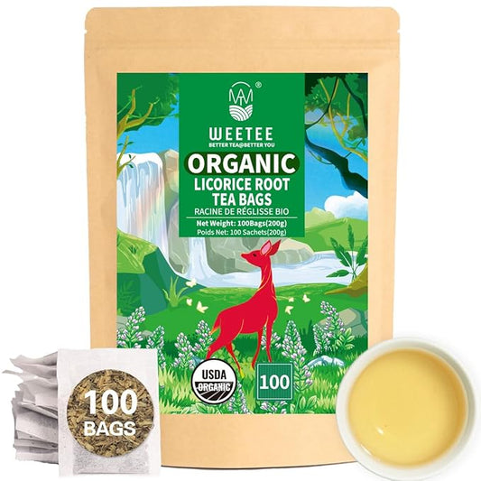 WT WEETEE Organic Licorice Root Tea Bags, Organic Pure Licorice Root Herbal Tea 100 Count