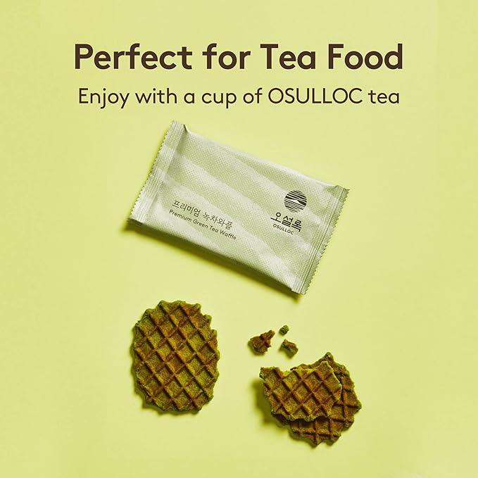 OSULLOC Premium Green Tea Waffles (2.54oz, 72g) | Korean Matcha Flavored Snacks | Asian Snacks