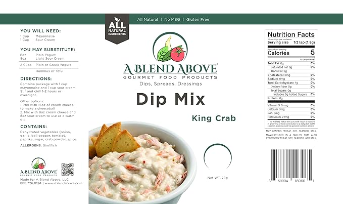 A Blend Above King Crab Dip Mix Mixed Seasonings Packet, 1 oz (3 Pack), Gluten-Free, No MSG, All