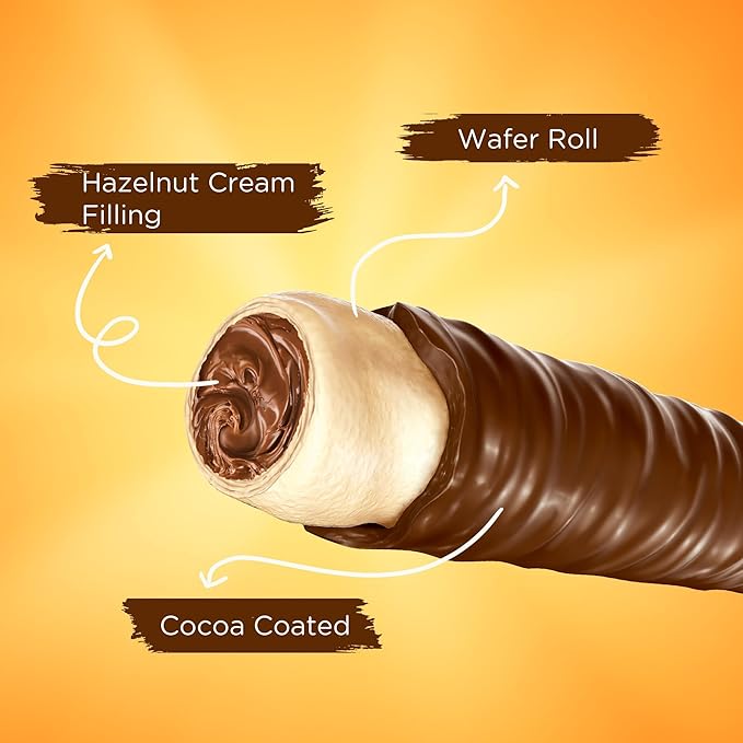 Snack Break Hazelnut Wafer Rolls, Rolled Wafer Cookies, Cocoa Coated Delicious Snack, Individually