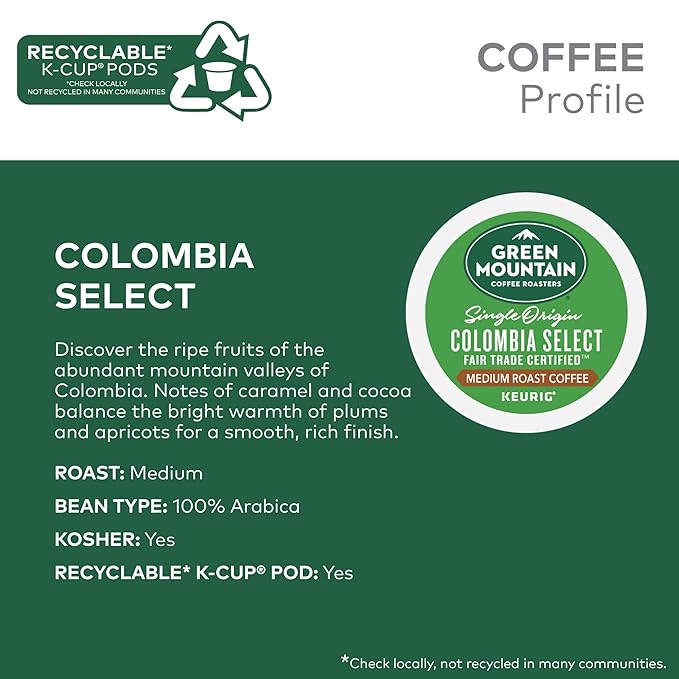 Green Mountain Coffee Roasters Colombia Select Coffee, Keurig Single-Serve K-Cup Pods, Medium Roast
