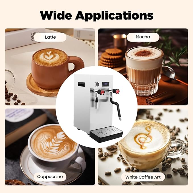 YIYIBYUS Espresso Machine, 110V 8L Commercial Espresso Coffee Milk Foam Maker Stainless Steel