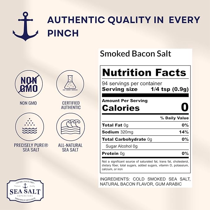 Bacon Seasoning Alderwood Smoked Sea Salt, Bacon Infused Cooking and Finishing Salt, 14 oz Bag.