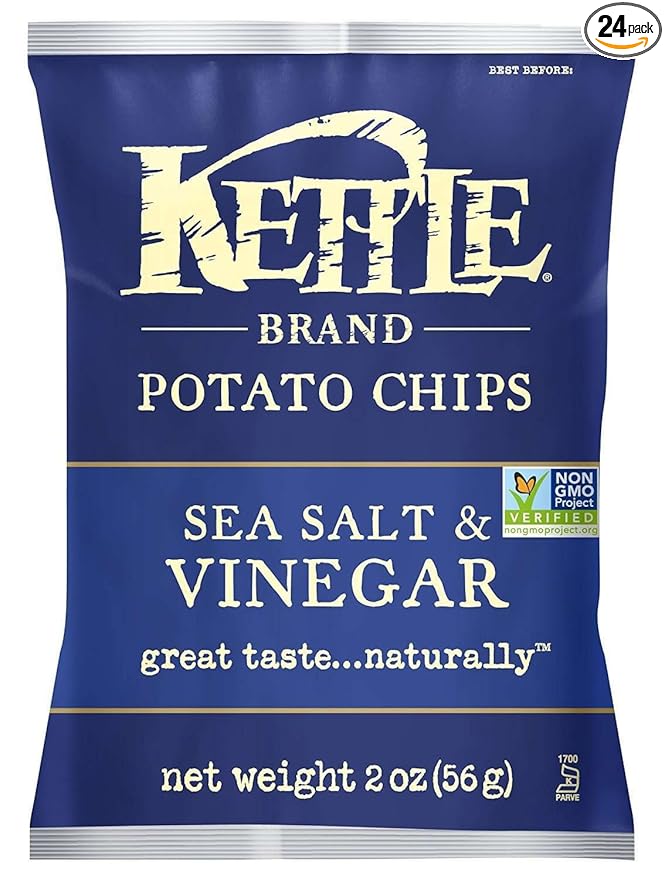 Kettle Brand Potato Chips, Sea Salt & Vinegar Bags, 2 Ounce (Pack of 24)