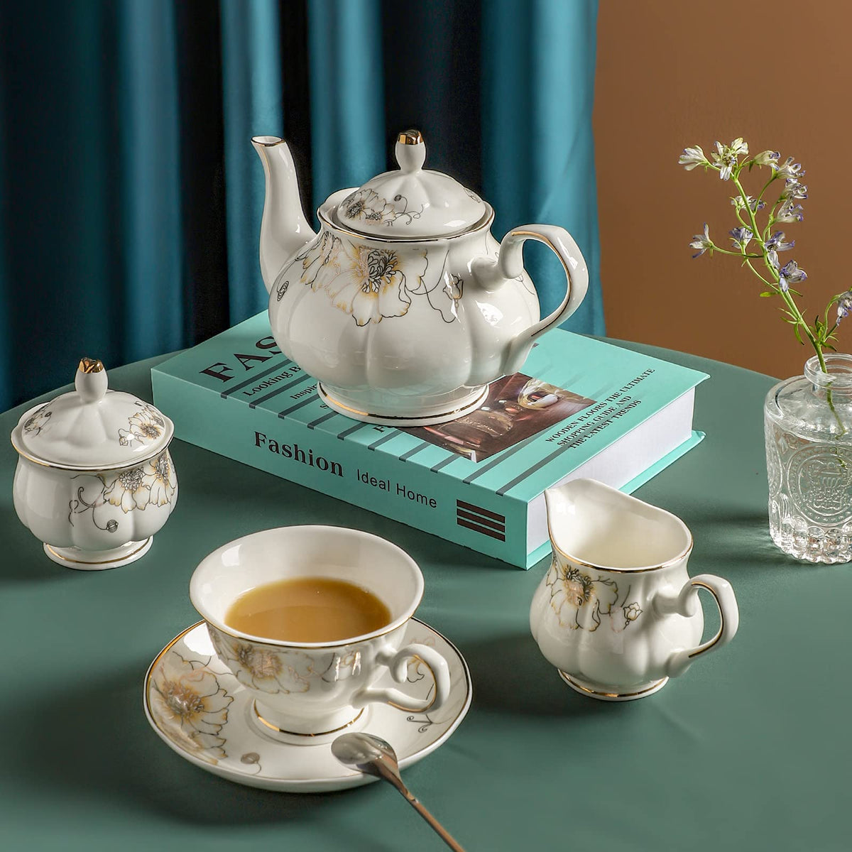 CHENP.HMC Tea Set 22-Piece Porcelain Ceramic Coffee(Chrysanthemum)