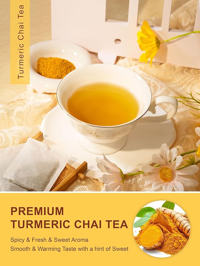 TeeLux Turmeric Chai Tea, Turmeric Tea with Licorice, Cinnamon, Ginger & Green Cardamom, Warming &