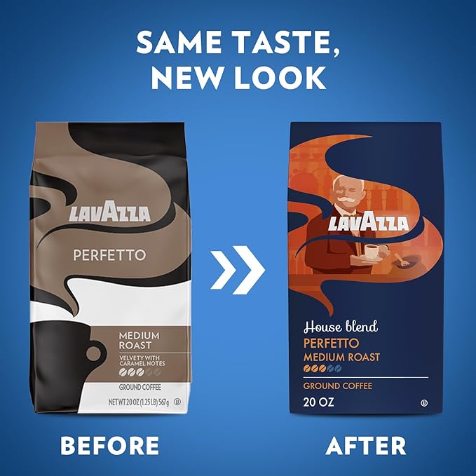 Lavazza Perfetto Ground Coffee Blend, Dark Roast, 20 Ounce, Value Pack, Caramel flavor with Dark